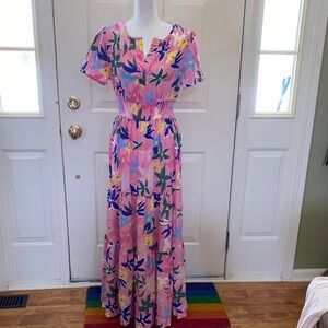 First Love Pink and Blue Floral Maxi Dress